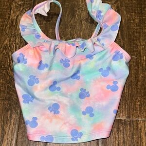 Colorful Ruffled swim Top with purple blue Mickey Print